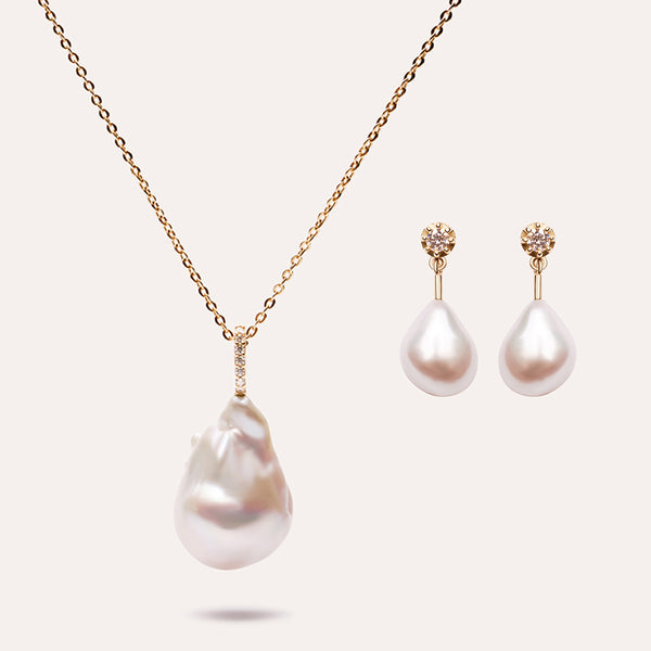 Brilliance Baroque Pearl Set in 14kt Gold Over Sterling Silver
