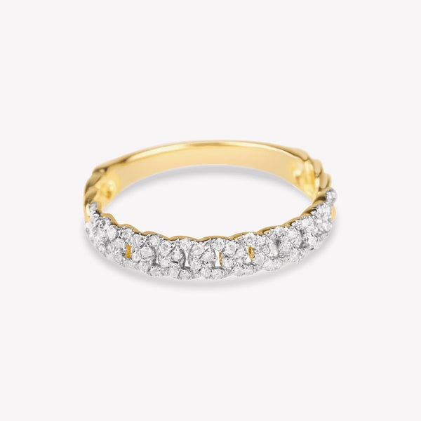 Fine Diamond Pave Chain Ring in 14K Solid Gold