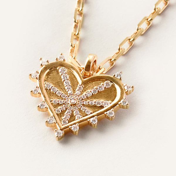 Spiked Love Token Necklace in 14kt Gold Over Sterling Silver