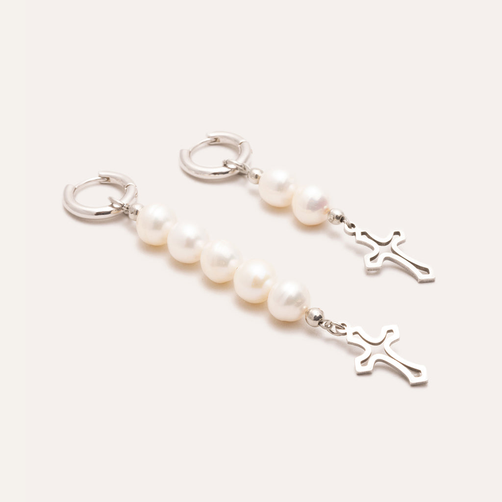 Cross Pearl Earrings