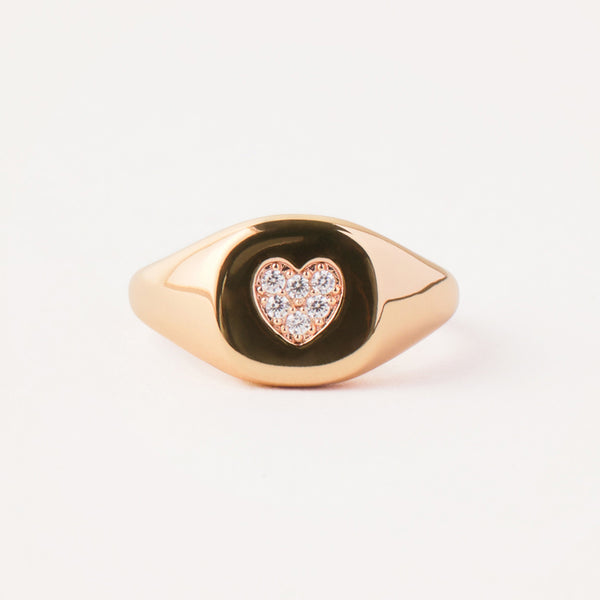 Pavé Love Signet Ring in 14kt Gold Over Sterling Silver