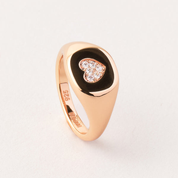 Pavé Love Signet Ring in 14kt Gold Over Sterling Silver