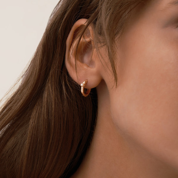 Pearl Mini Hoop Earrings in 14kt Gold Over Sterling Silver
