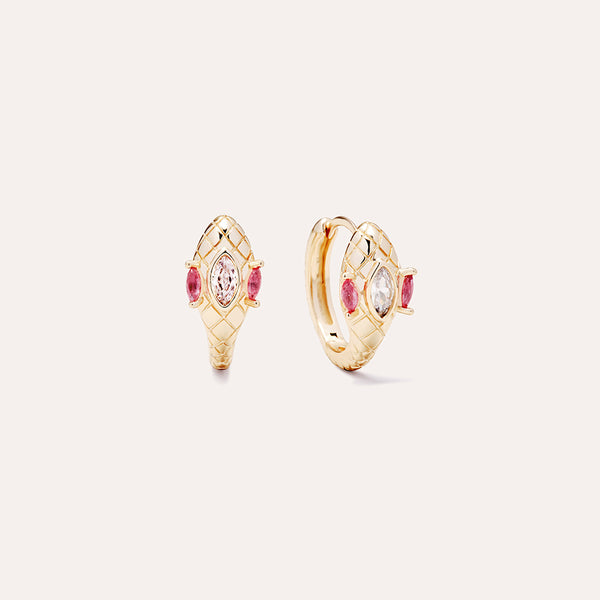 Red Spinal Snake Hoop Earrings in 14kt Gold Over Sterling Silver