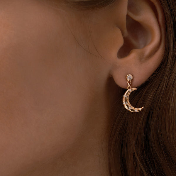 Moon Stud Earrings in 14kt Gold Over Sterling Silver