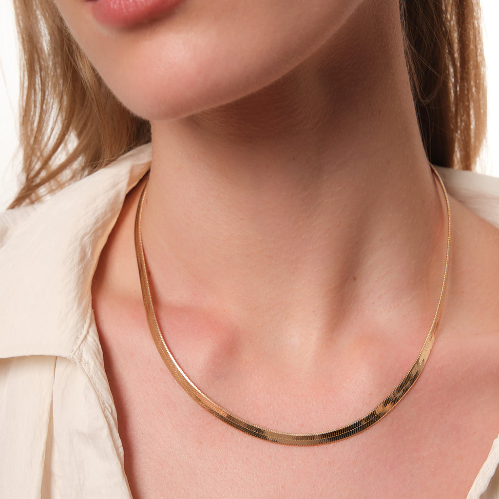 Extra Majestic Herringbone Chain Necklace in 14kt Gold Over Sterling Silver
