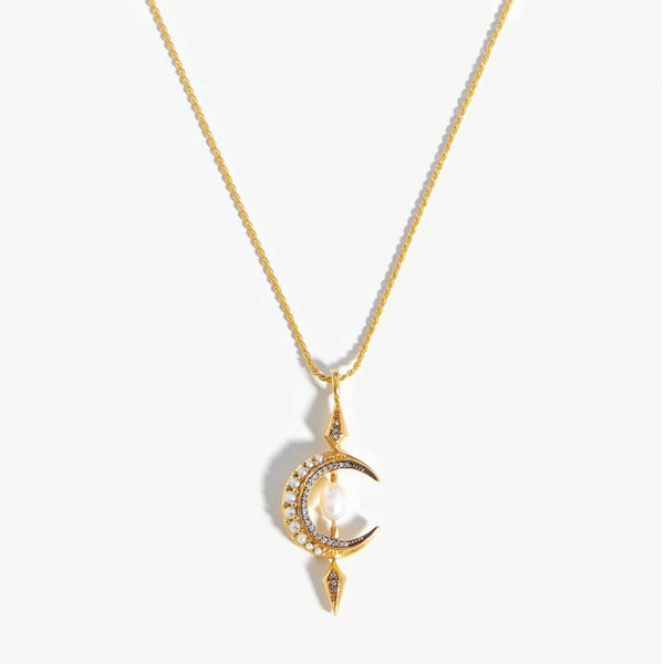 Luna Amulet Pearl Necklace in 14kt Gold Over Sterling Silver