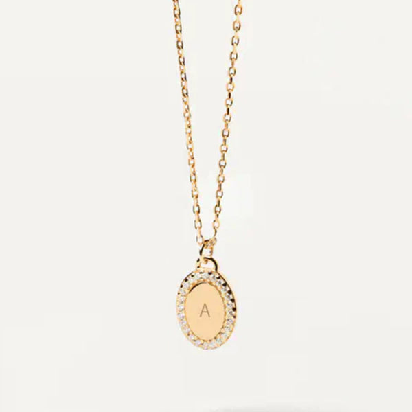 Initial Round Necklace in 14kt Gold Over Sterling Silver
