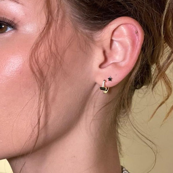 Baguette Pavé Mini Hoop Earrings in 14kt Gold Over Sterling Silver